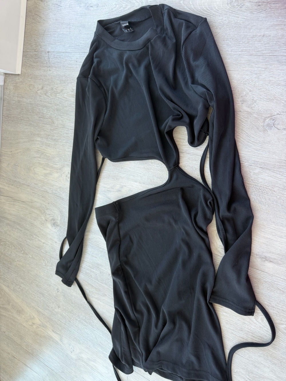 SHEIN Black Ribbed Cutout Bodycon Midi Dress